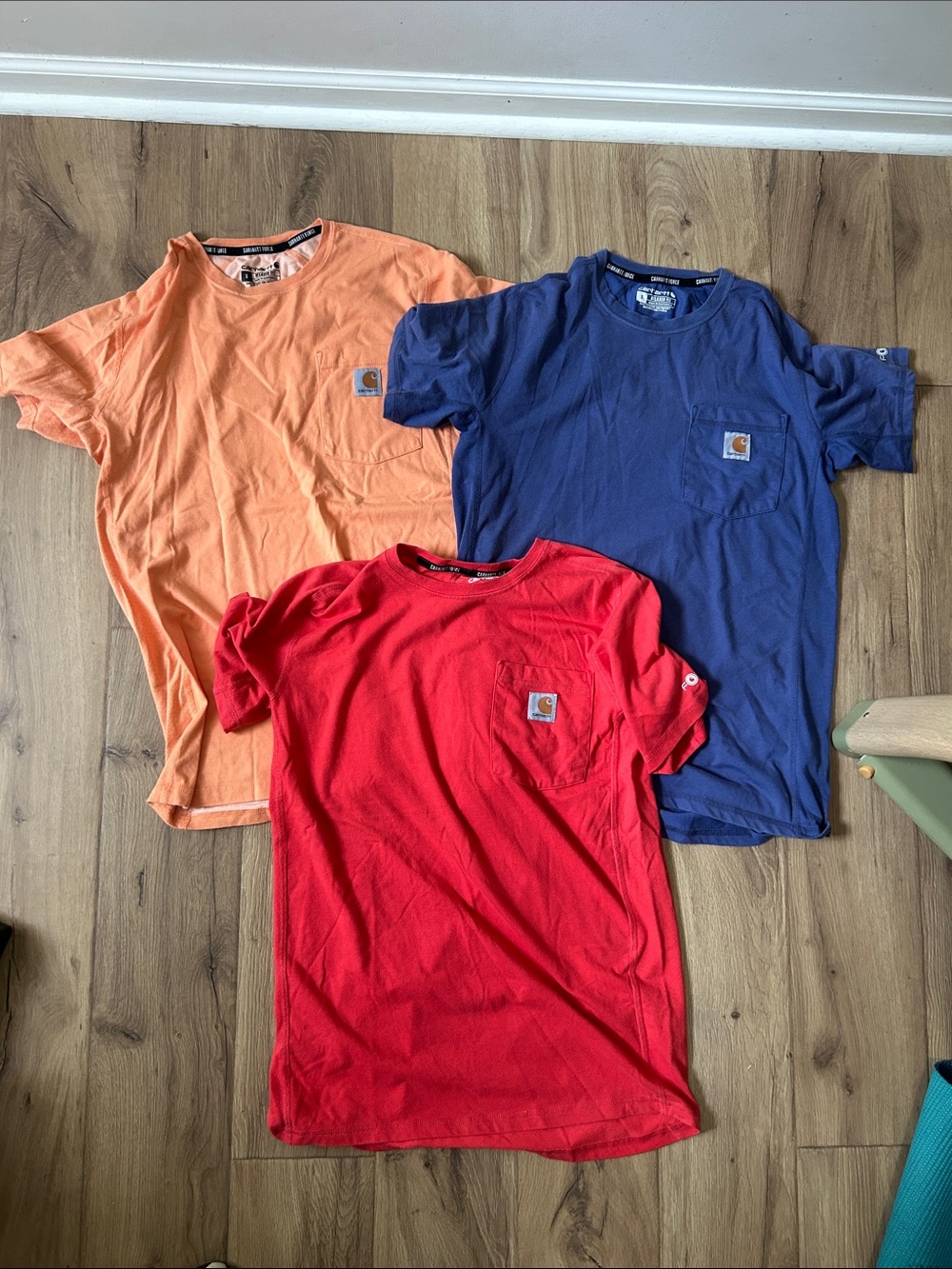 Carhartt Short-Sleeve Pocket Tees in Red, Blue & Orange (3-Pack)